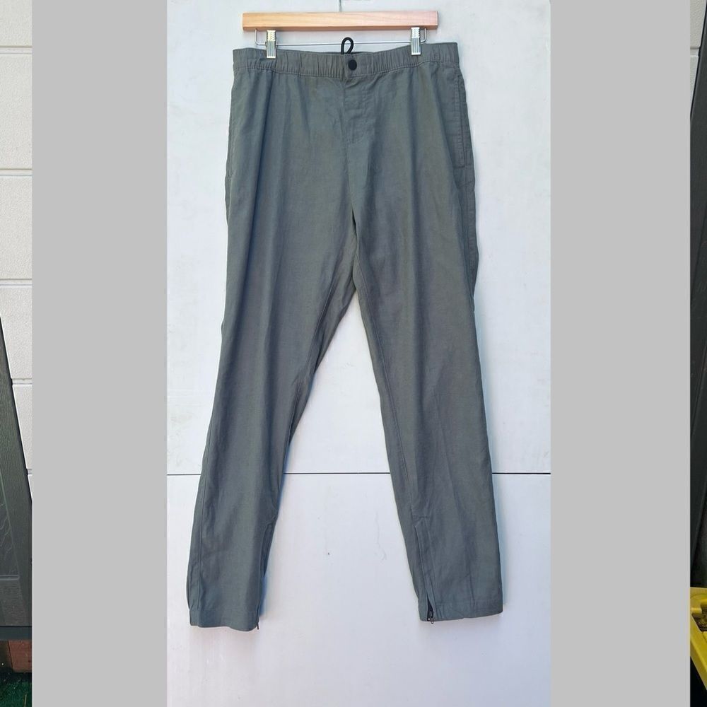 SAKS Fifth Avenue Linen Blend Joggers Ankle Zip Elastic Waist M